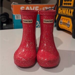Hunter Pink-Red Glitter Kids Rain Boots